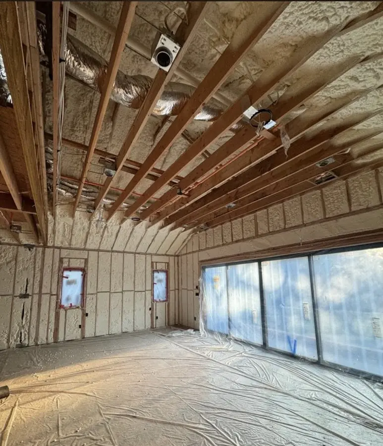 Interior walls and ceiling insulated with spray foam during new construction in Gleneagle